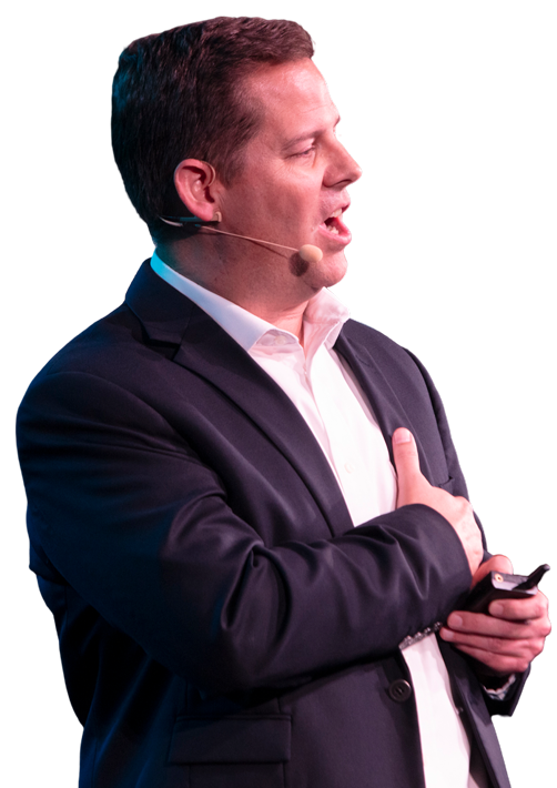 Side view of Jason smiling while speaking